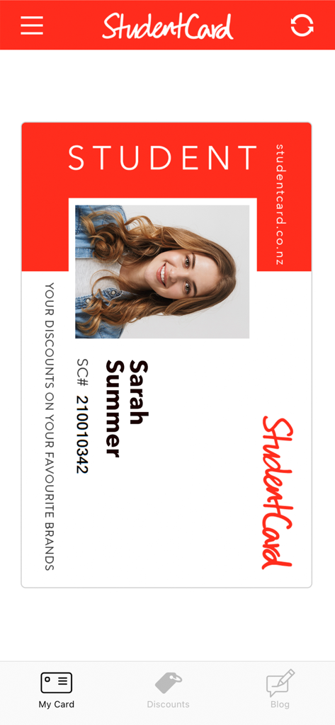 StudentCard - Interface of the StudentCard app displaying a digital student identity card