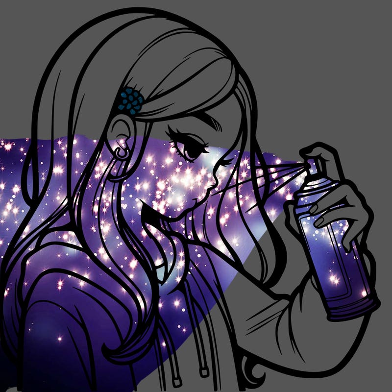 a realistic girl spray painting