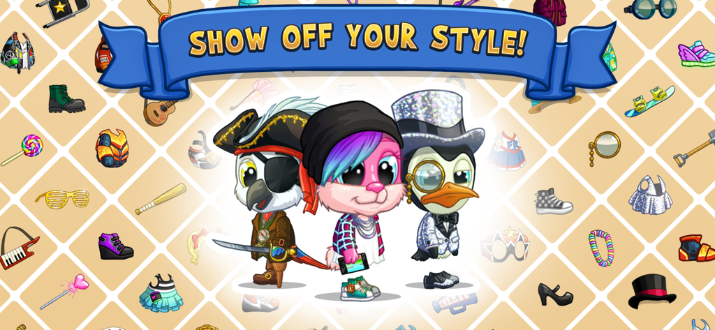 Three customized animal characters in Fun Run 3 showcasing different fashion accessories and styles