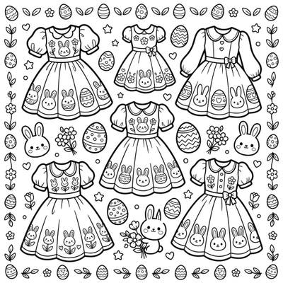 Get ready for a super cute Easter with this delightful coloring page featuring Kawaii-style dresses! Adorned with charming bunnies and festive eggs, it's perfect for celebrating spring in the most adorable way.