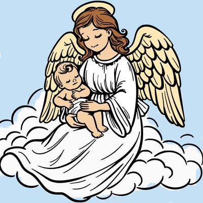 an angel holding a baby