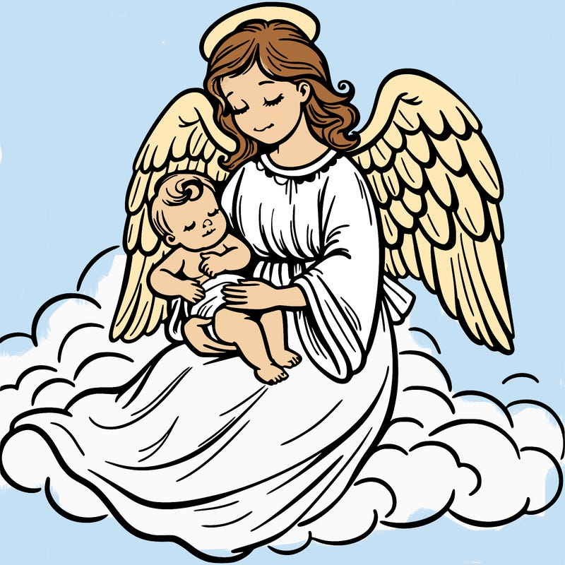 an angel holding a baby