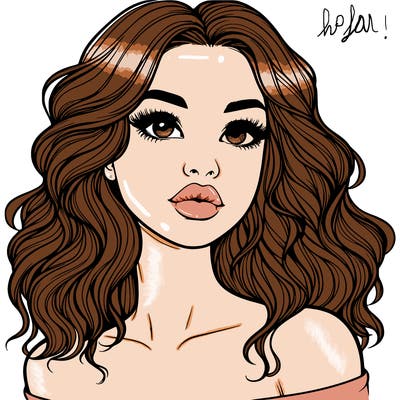 realistic girl with wavy hair and lips