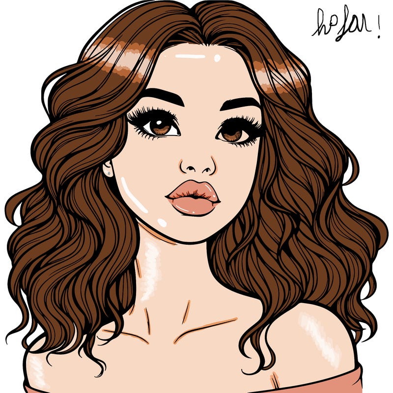 realistic girl with wavy hair and lips