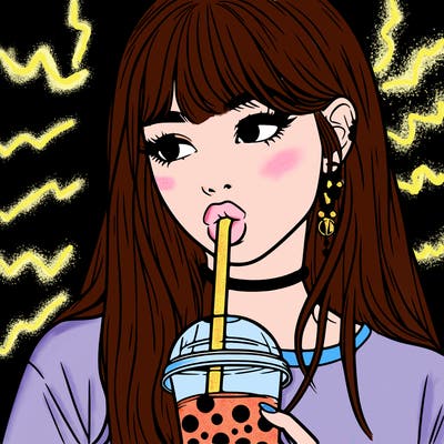 aesthetic realistic girl drinking boba