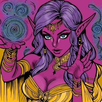 realistic scary beautiful elf sorceress casting spell