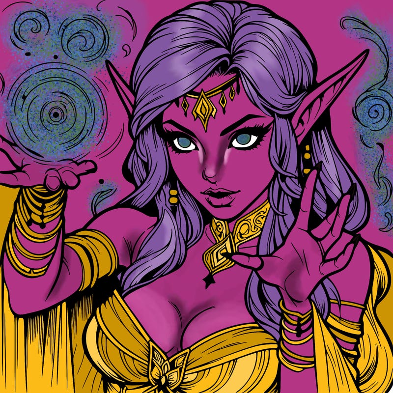 realistic scary beautiful elf sorceress casting spell