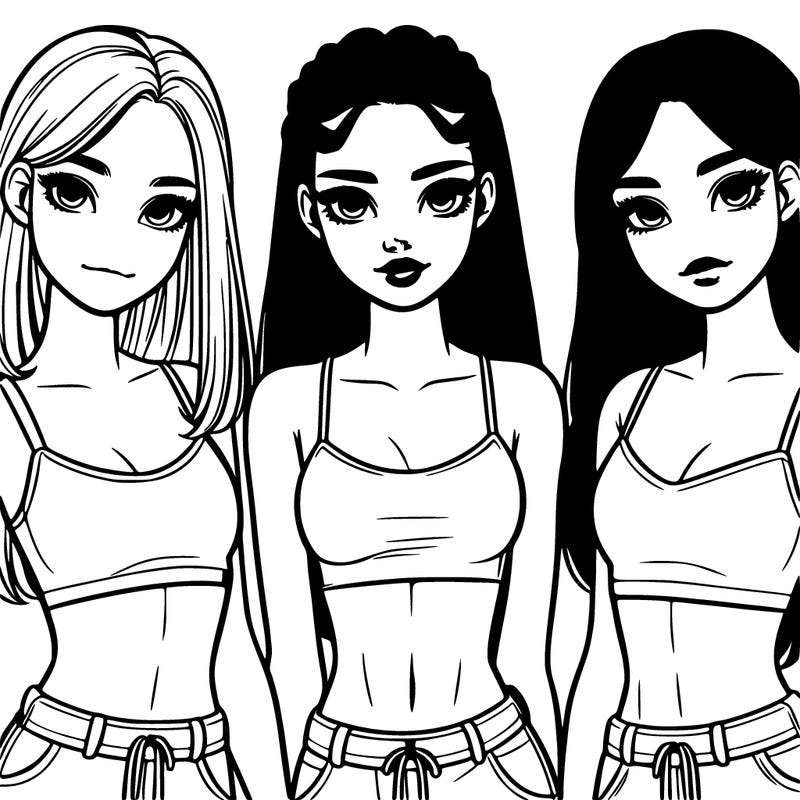 three teenage (two black one white) girls with crop tops realistic and pretty