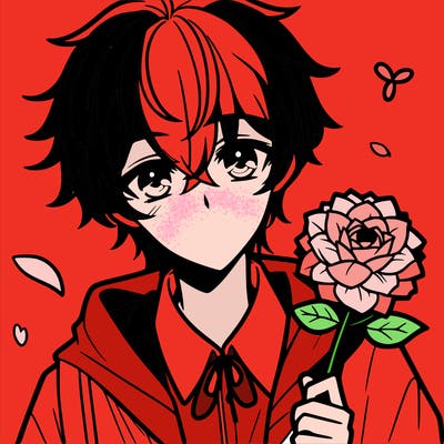 anime boy with flower