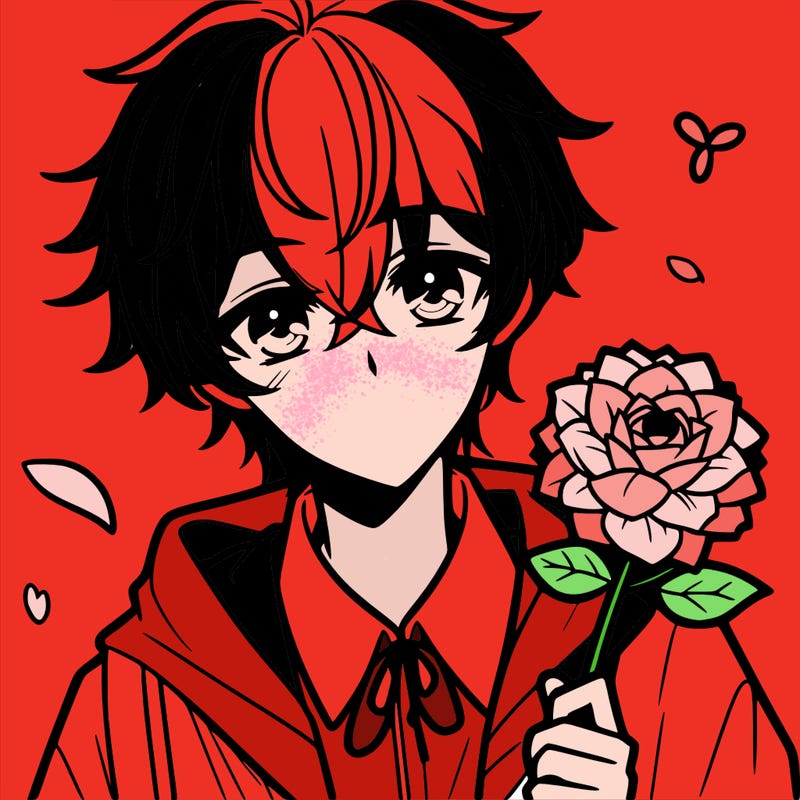 anime boy with flower
