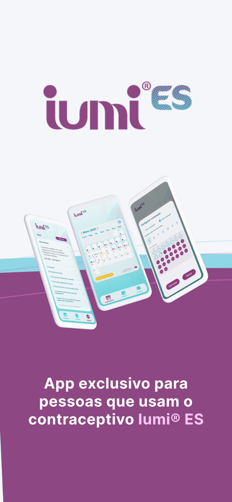 Iumi ES - Interfaz de la aplicación Iumi ES para rastrear la ingesta de píldoras anticonceptivas y el calendario