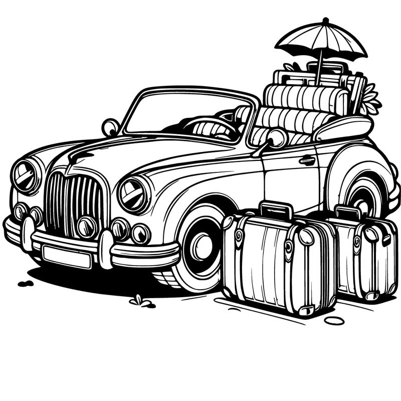 a convertible car with suitcases