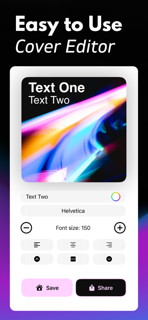 Interface of an easy to use album cover editor with typography tools