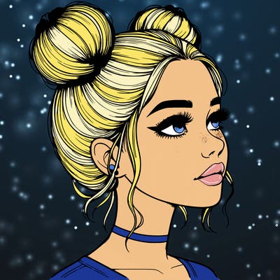 realistic girl with buns on the top of her head