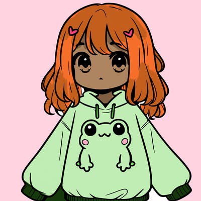 girl wearing frogging sweatshirt