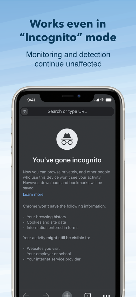 Accountable2You Monitoring - Smartphone displaying Accountable2You app monitoring activity in Google Chrome incognito mode.