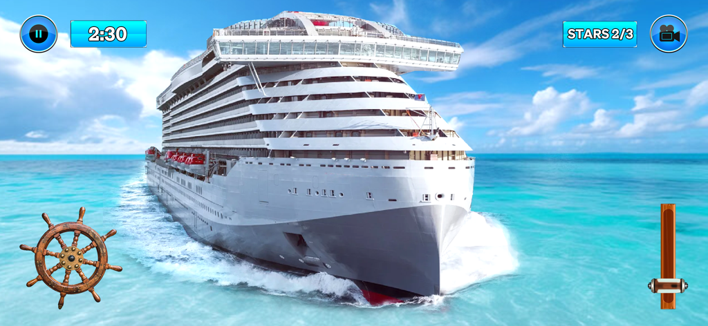 Ship Simulator Port Games 2024 - A majestic cruise liner sailing across a bright turquoise ocean in a ship simulation game