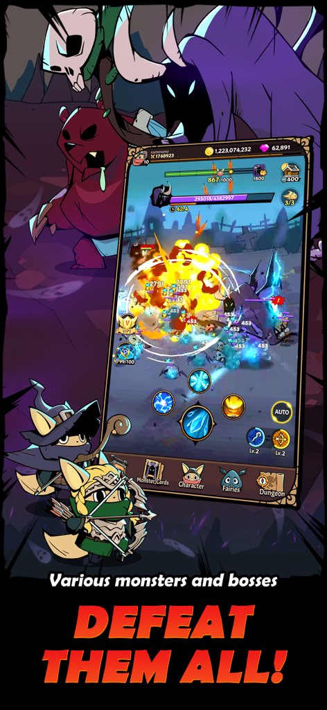 Tailed Demon Slayer - Gameplay screenshot of Tailed Demon Slayer showing stylized anime characters battling a large boss with flashy skill effects