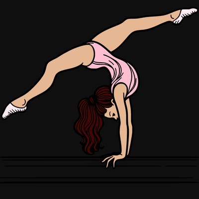 gymnast doing split handstand on a beam