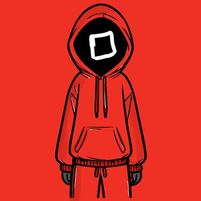 faceless girl in a tracksuit with a hood on and no hair