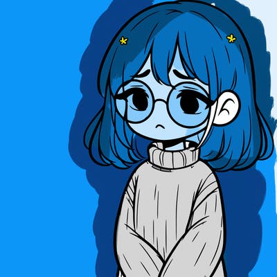sad girl with glasses in a sweater