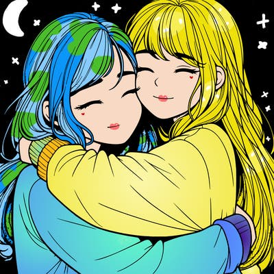 realistic two girls hugging
