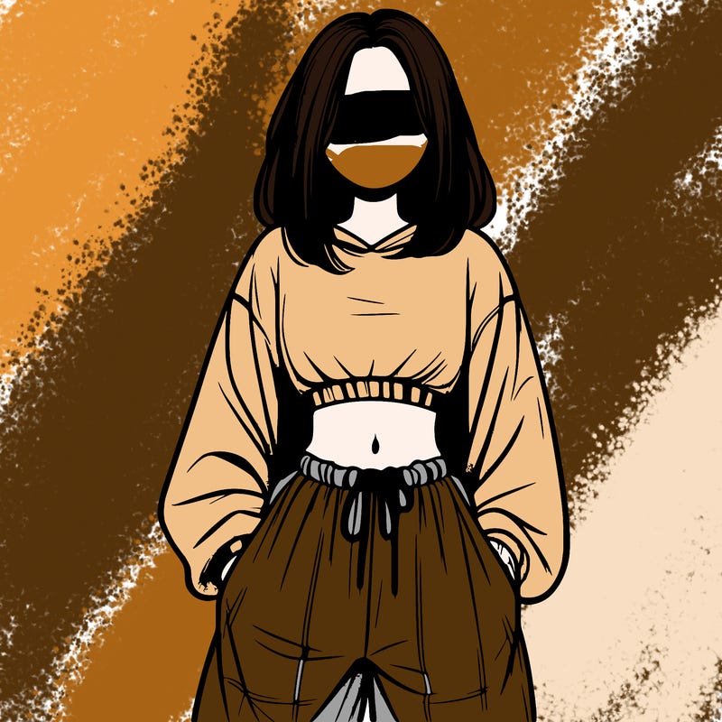 realistic girl faceless with baggy pants and a crop top