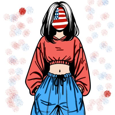 realistic girl faceless with baggy pants and a crop top