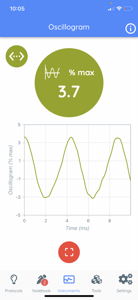 FizziQ - FizziQ app interface displaying a real-time oscillogram wave graph for physics experiments