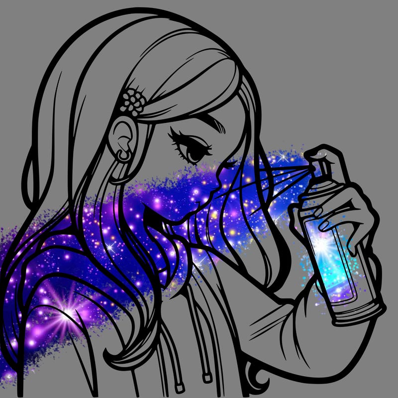 a realistic girl spray painting