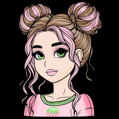 realistic girl with two buns in her hair