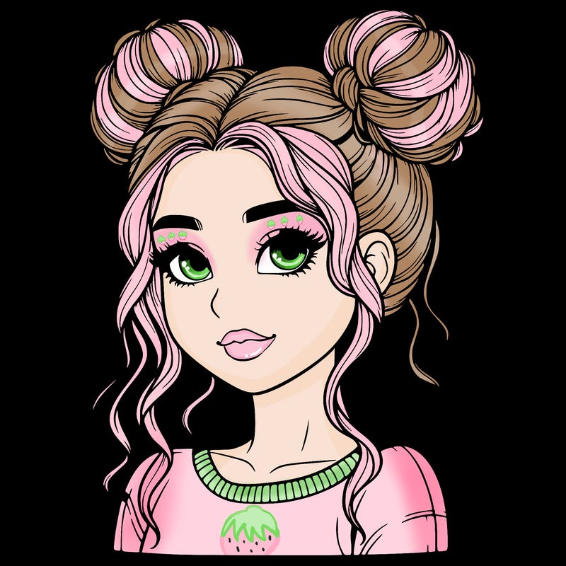 realistic girl with two buns in her hair