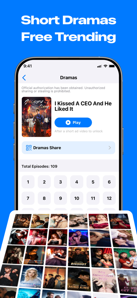 VibeScan: QR Scanner - A mobile phone screen showcasing the VibeScan app trending short dramas feature with a selection of popular shows and episode lists.