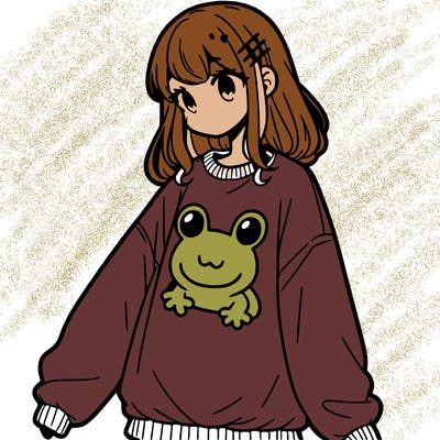 girl wearing frogging sweatshirt