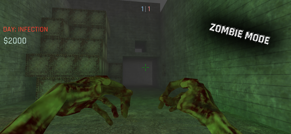 First person view of zombie mode gameplay in Kontra