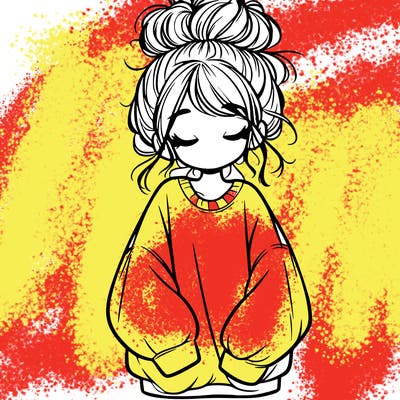 girl with baggy sweatshirt and messy bun