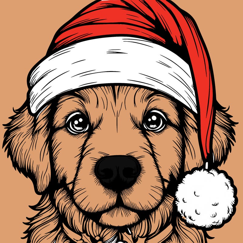 realistic dog with a christmas hat