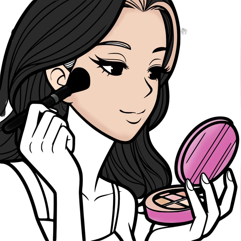 little girl putting on makeup