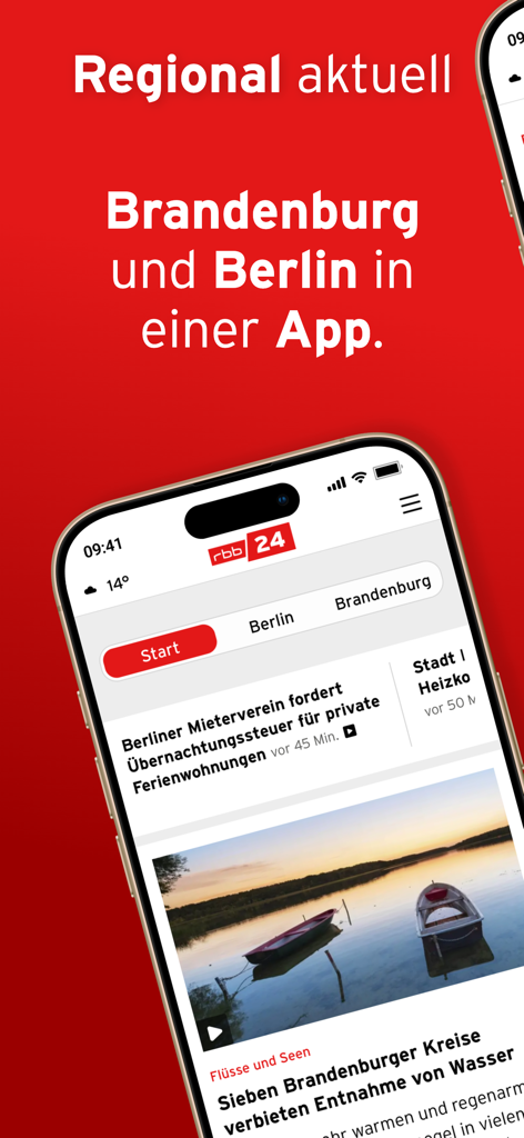 rbb24 – regionale Nachrichten - A smartphone screen displaying the rbb24 app with regional news from Berlin and Brandenburg