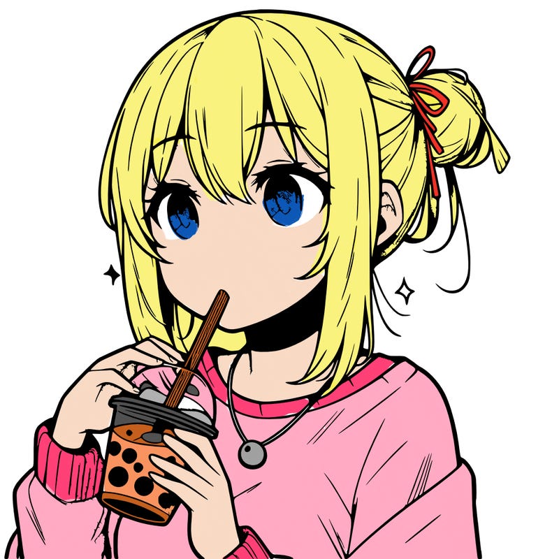 manga character drinking boba