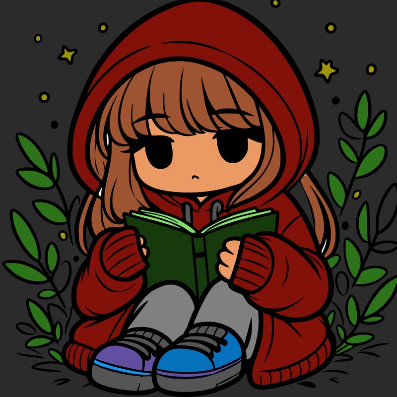 girl in oversized hoodie reading a book