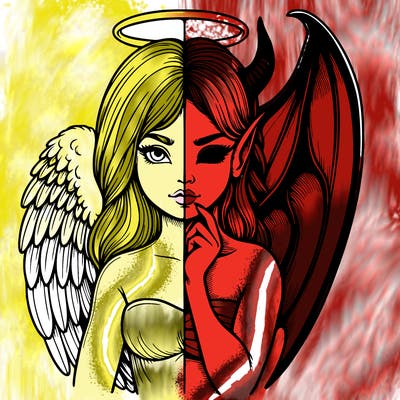 realistic angel half demon