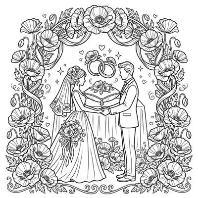 Immerse yourself in a beautiful blend of romance and natural beauty with this Flanders Poppies Wedding coloring page. Featuring a loving couple framed by a stunning arch of symbolic poppies, it's perfect for celebrating enduring love.