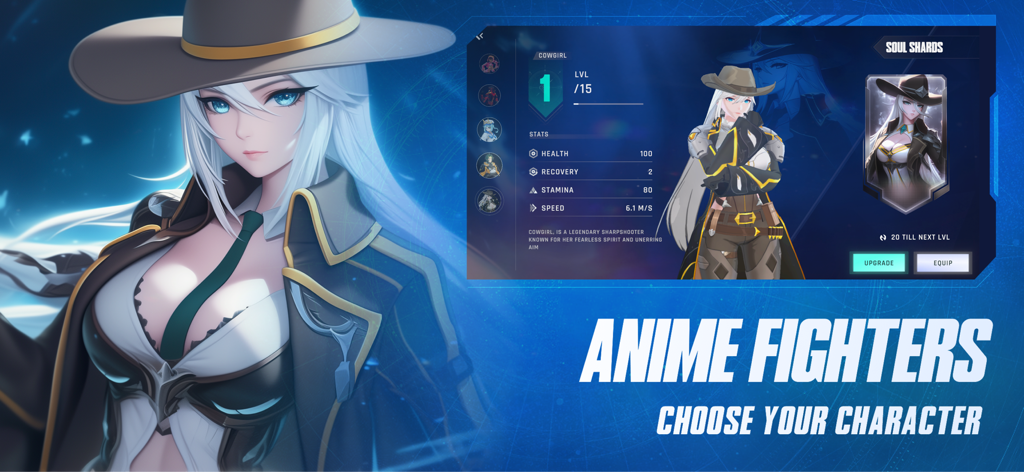 AimLock character selection interface showing an anime cowgirl and player statistics