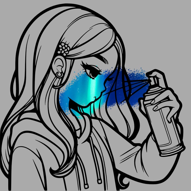 a realistic girl spray painting