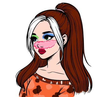 realistic girl with a high ponytail