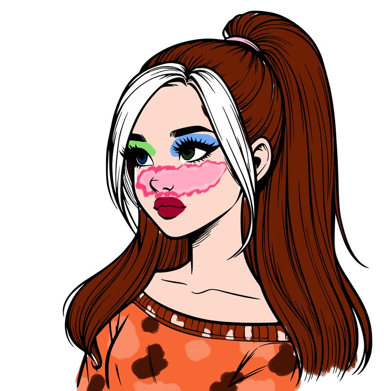 realistic girl with a high ponytail