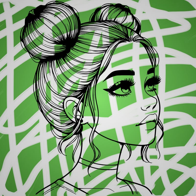 realistic girl with buns on the top of her head