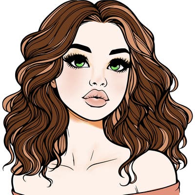 realistic girl with wavy hair and lips