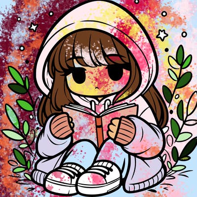 girl in oversized hoodie reading a book